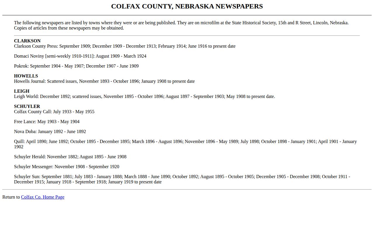 Colfax County historical arrest record research through the newspaper archive