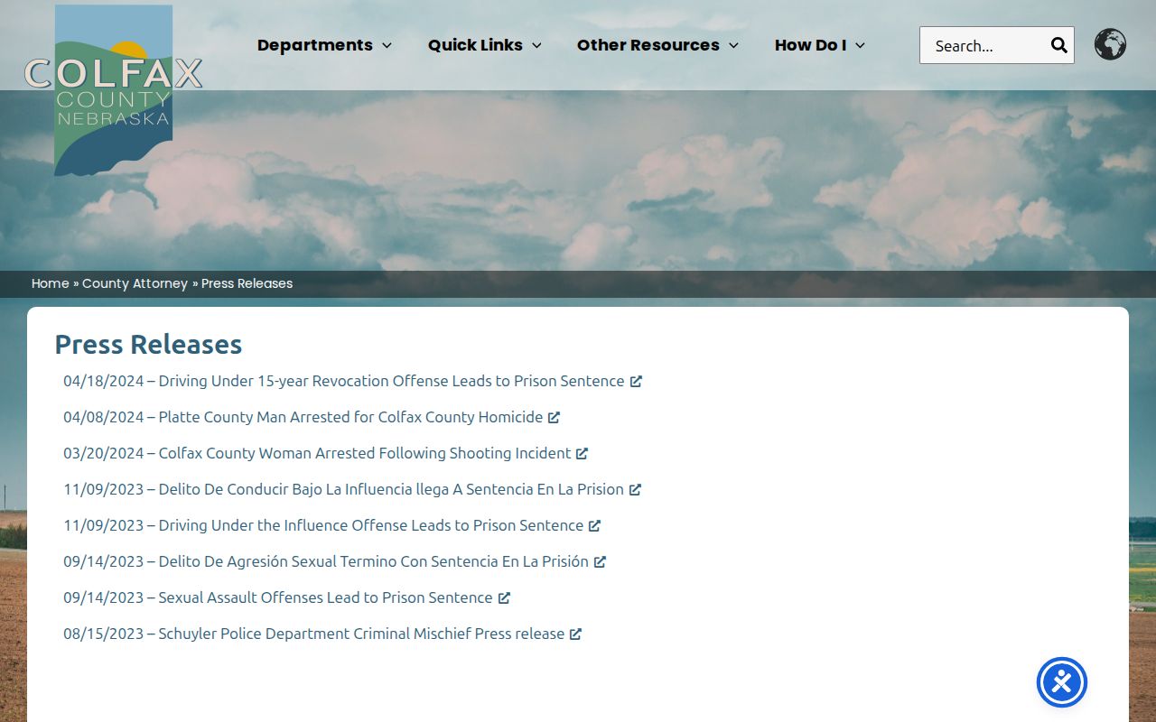 Colfax County crime-news records reference from the official County Attorney press-release archive