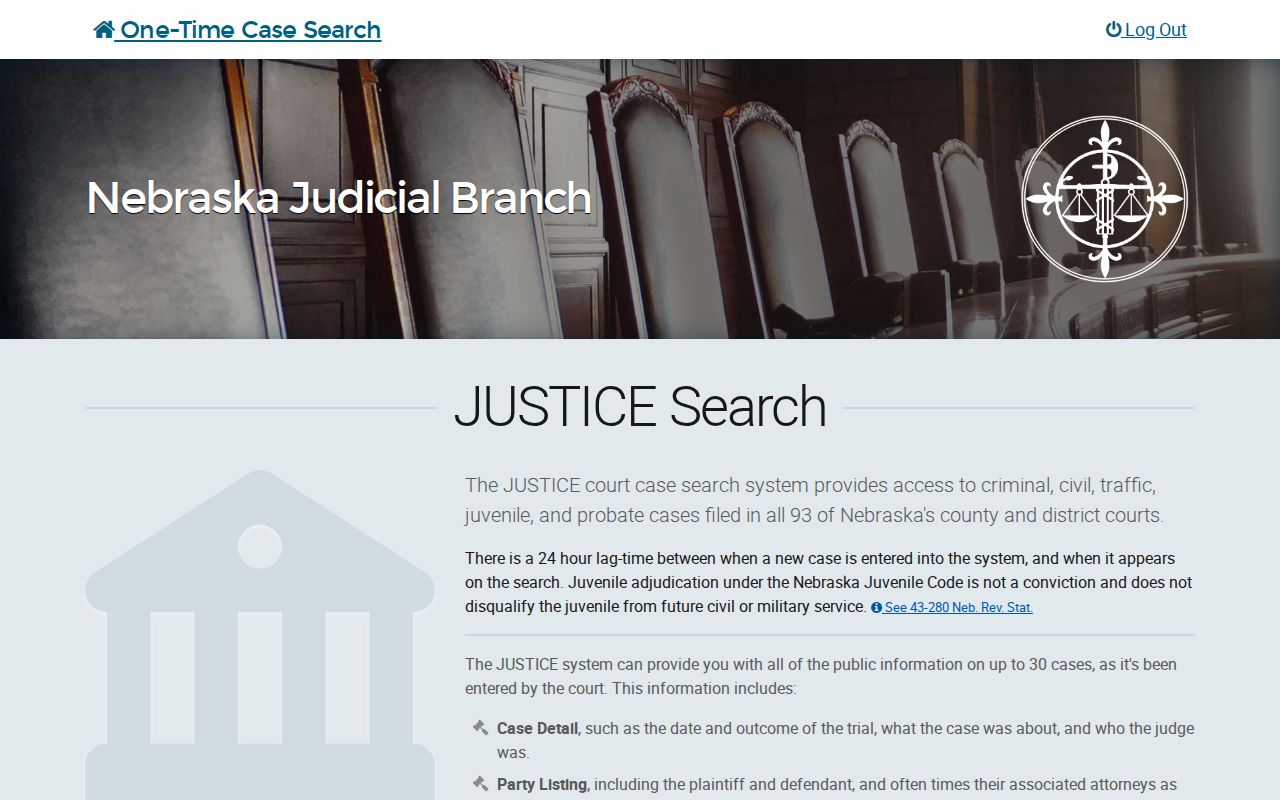 Colfax County warrant case-check reference using Nebraska JUSTICE search
