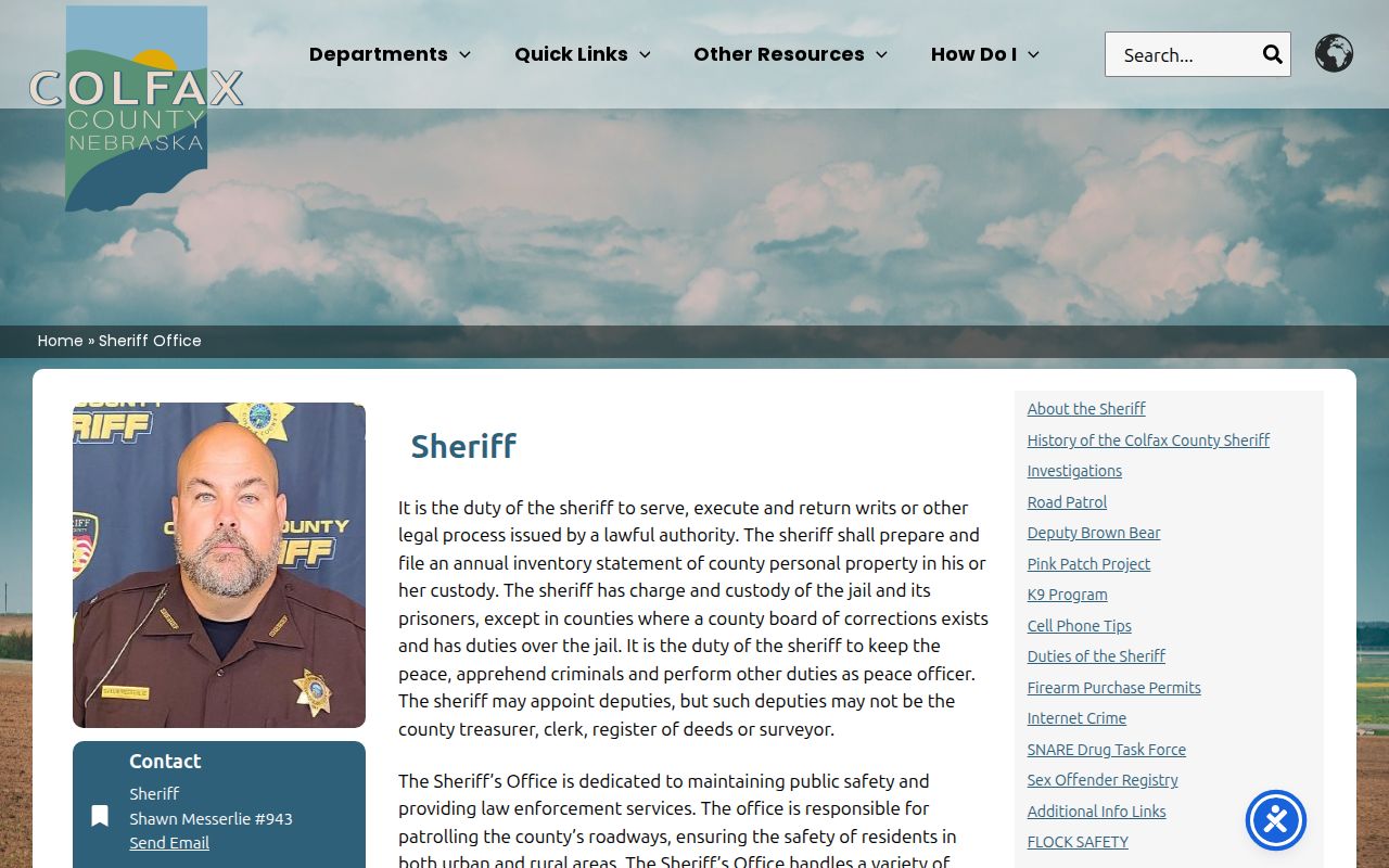 Colfax County warrant-record reference on the official Sheriff’s Office page